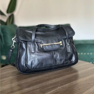 Coach Black Leather Taylor Marin Flap Satchel